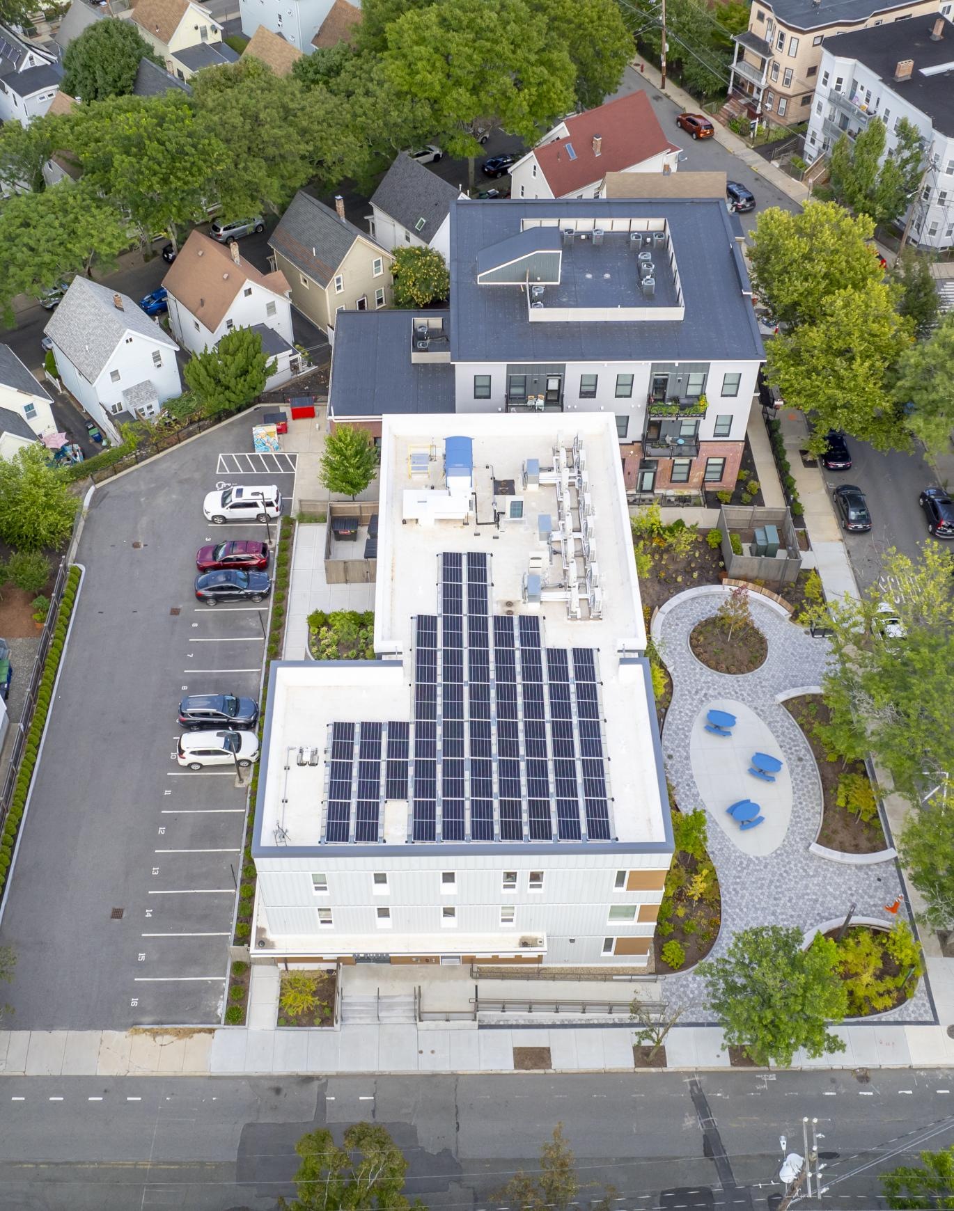 Settle into comfort at 31 Tufts Landing aerial view of a large building